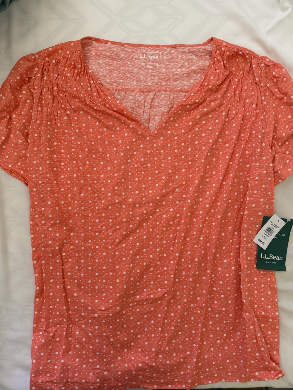L.L. Bean Coral and White Dot Sleep Tank - Women's Top